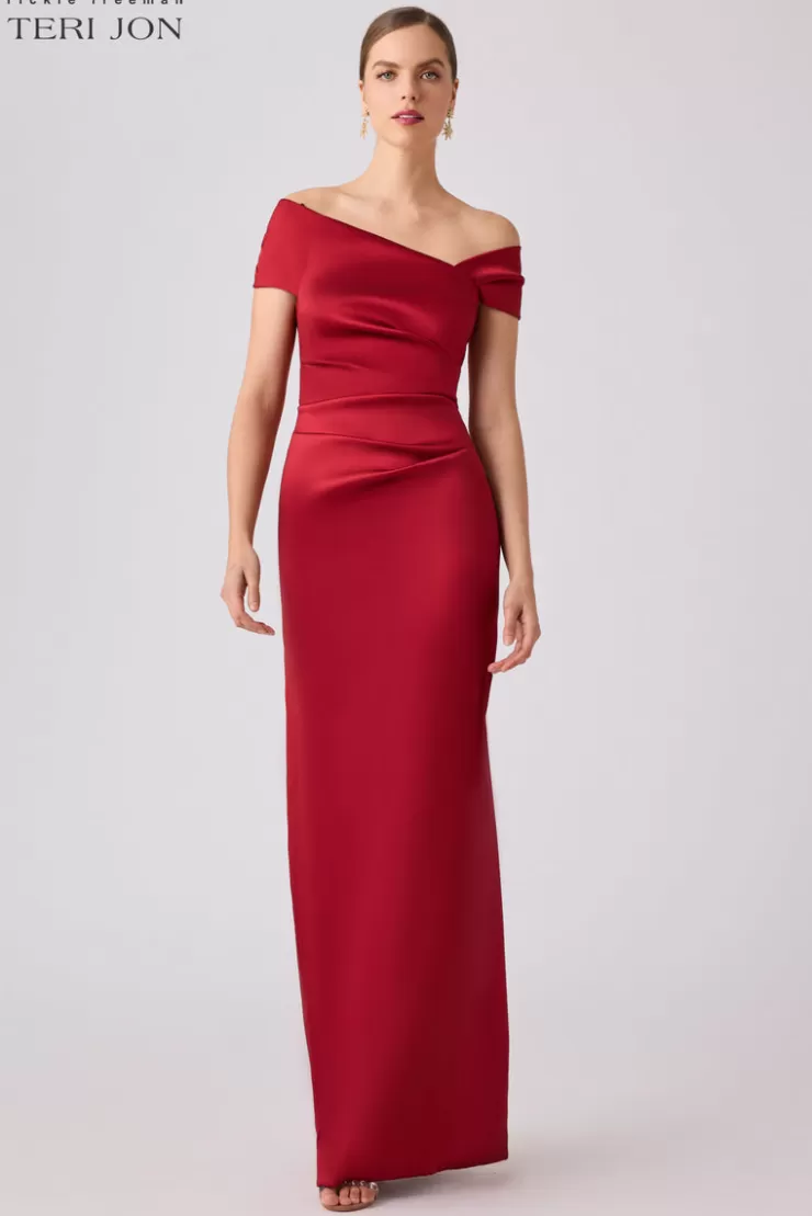 Teri Jon Stretch Gazar Asymmetrical Evening Dress