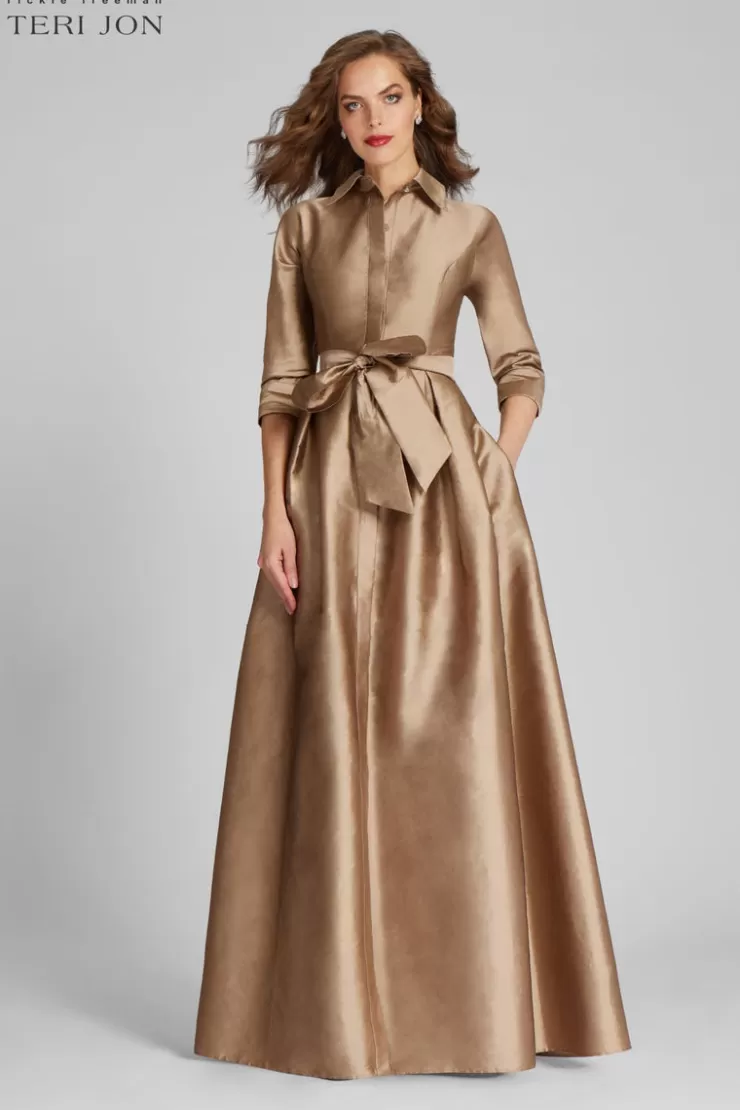 Teri Jon Taffeta Shirt Waist Gown