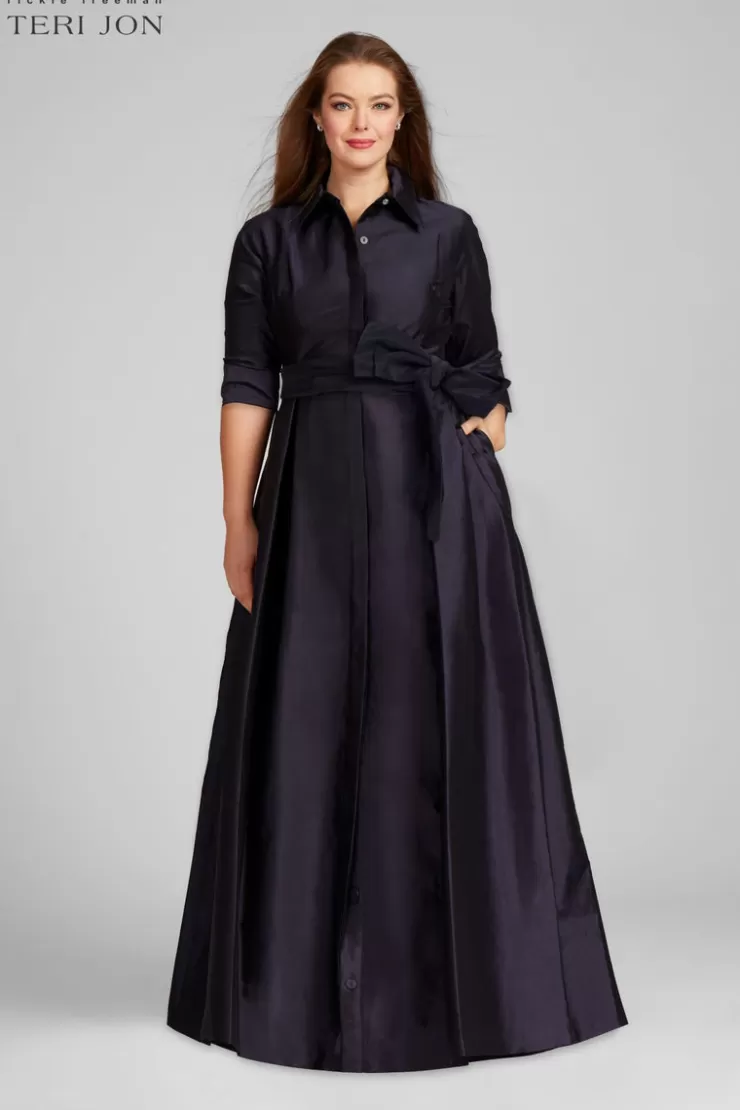 Teri Jon Taffeta Shirt Waist Gown