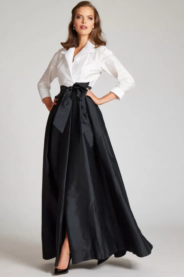 Teri Jon Taffeta Shirt Waist Gown with Envelope Collar