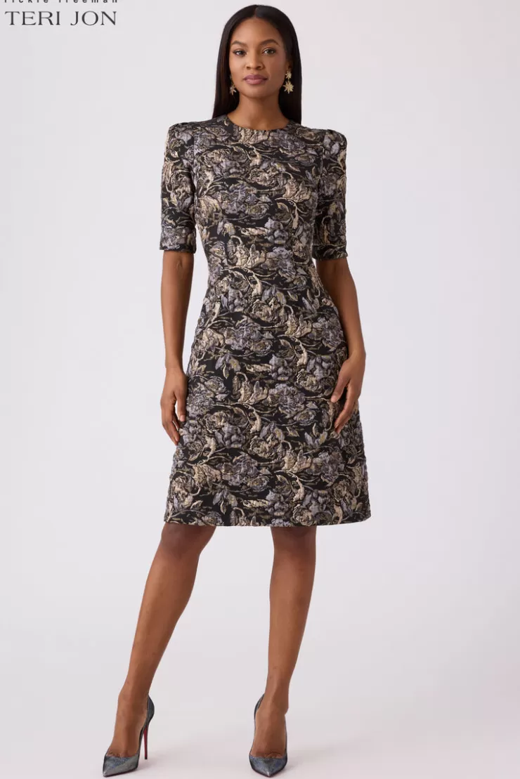 Teri Jon Textured Jacquard Fit And Flare Dress