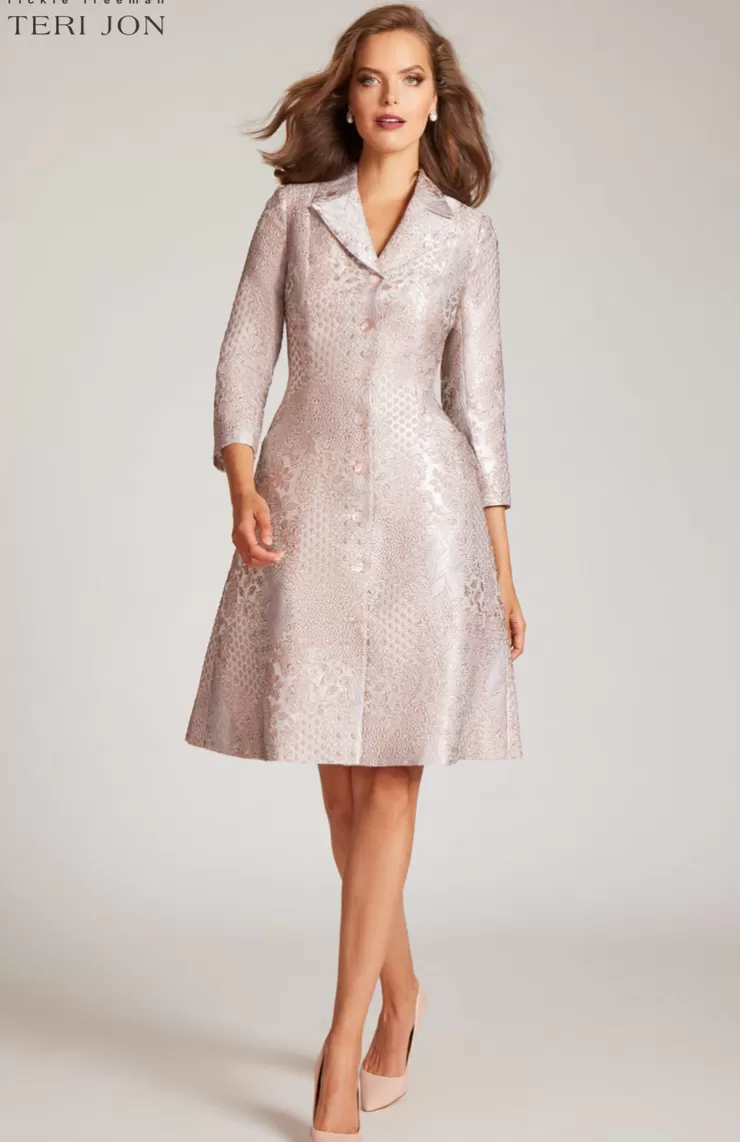 Teri Jon Tonal Metallic Pattern Coat Dress