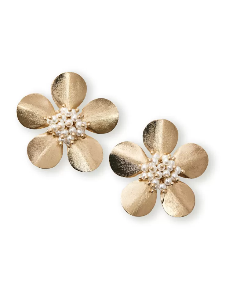 Teri Jon Tropical Pearl Flower Earrings