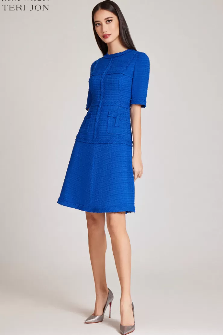 Teri Jon Tweed Geometric Stripe Dress