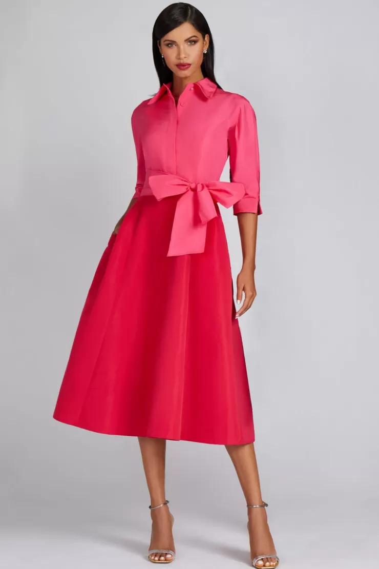 Teri Jon Two Tone Taffeta Shirt Dress