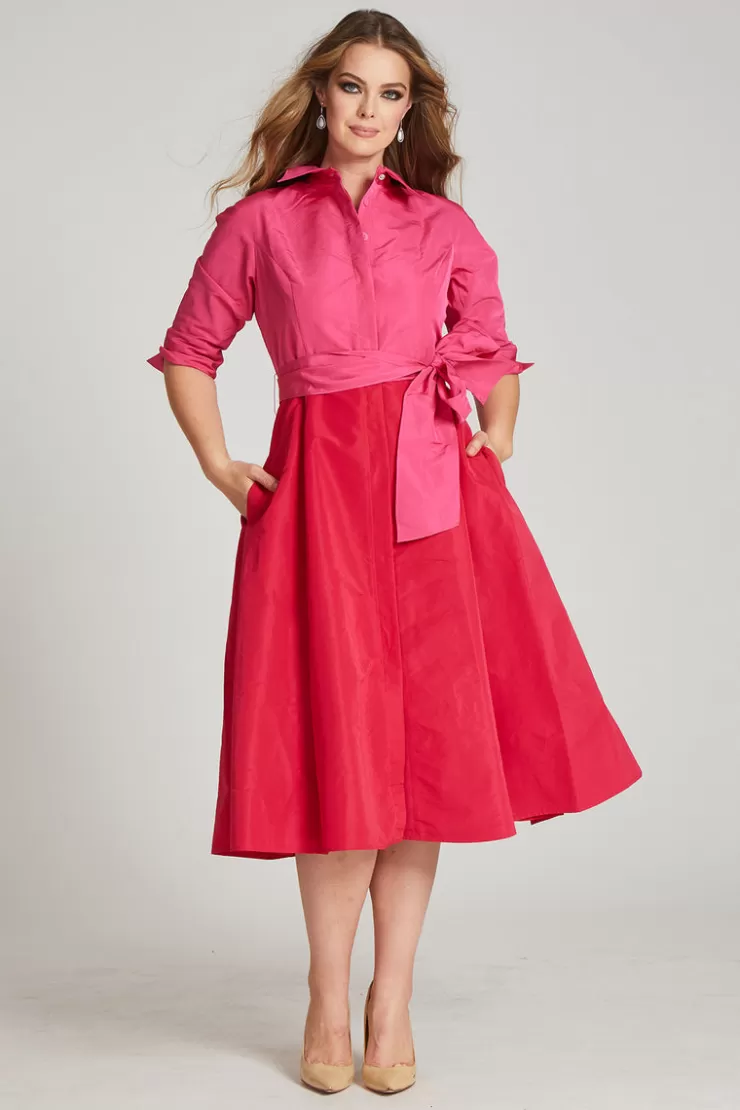 Teri Jon Two Tone Taffeta Shirt Dress