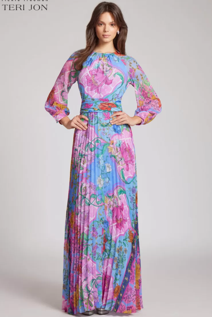 Teri Jon Whimsical Chiffon Floral Maxi Dress